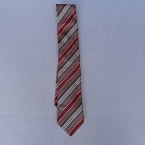Red/brown/white diagonal striped silk tie